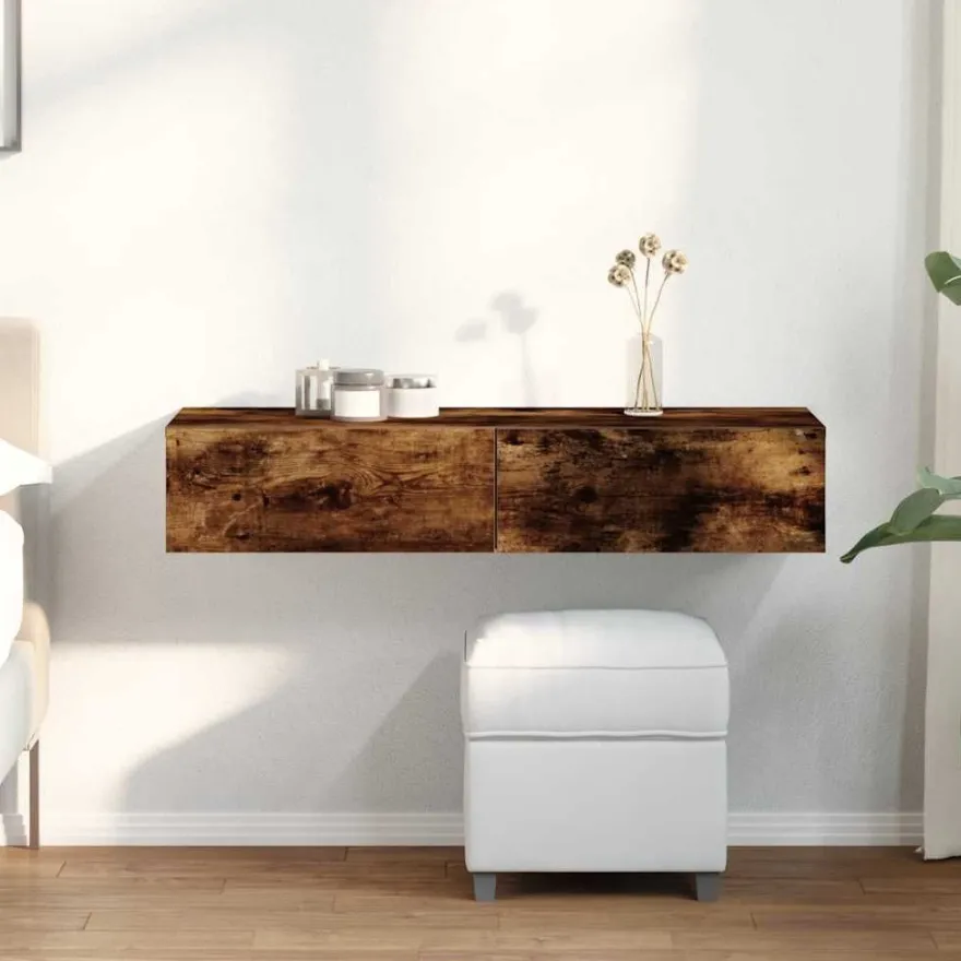 vidaXL Wandregal mit Schubladen Räuchereiche 100x36x19cm Holzwerkstoff