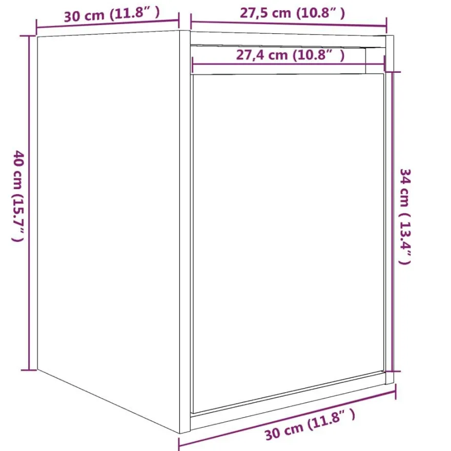 vidaXL Wandschränke 2 Stk. Schwarz 30x30x40 cm Massivholz Kiefer