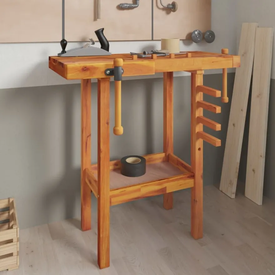 vidaXL Werkbank mit Schraubstöcken 92x48x83 cm Massivholz Akazie