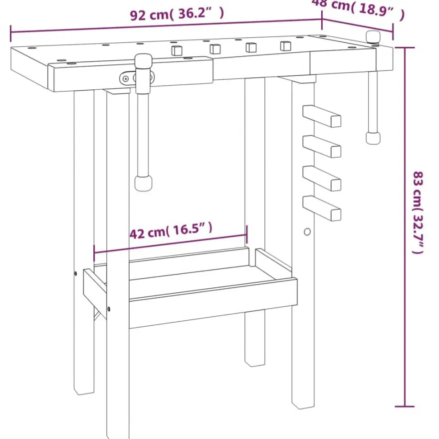 vidaXL Werkbank mit Schraubstöcken 92x48x83 cm Massivholz Akazie