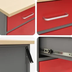 vidaXL Werkbank Rot und Grau 50 x 55 x 85 cm Ingenieure Holz und Stahl