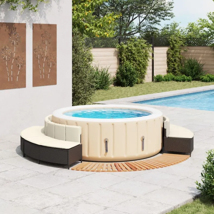 vidaXL Whirlpool-Umrandung Schwarz Poly-Rattan und Massivholz Akazie