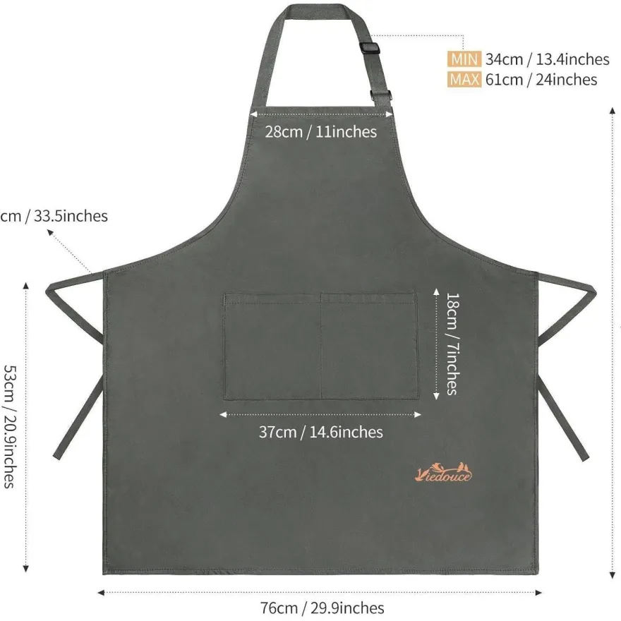 Viedouce 2er Pack Wasserdichte Kochschürze mit Taschen, Verstellbar, Grau