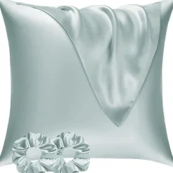 Vielit Satin Kissenbezug 80x80 cm (2er Set) in Grün inkl. 2 Haargummis