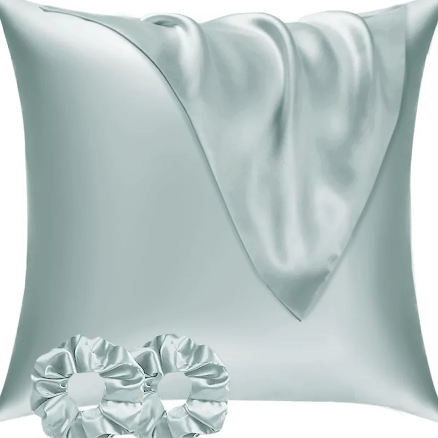 Vielit Satin Kissenbezug 80x80 cm (2er Set) in Grün inkl. 2 Haargummis
