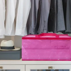 Vieshful 3er Aufbewahrungstasche 40L, faltbare Unterbettbox aus Vinyl, Rosa