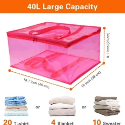 Vieshful 3er Aufbewahrungstasche 40L, faltbare Unterbettbox aus Vinyl, Rosa