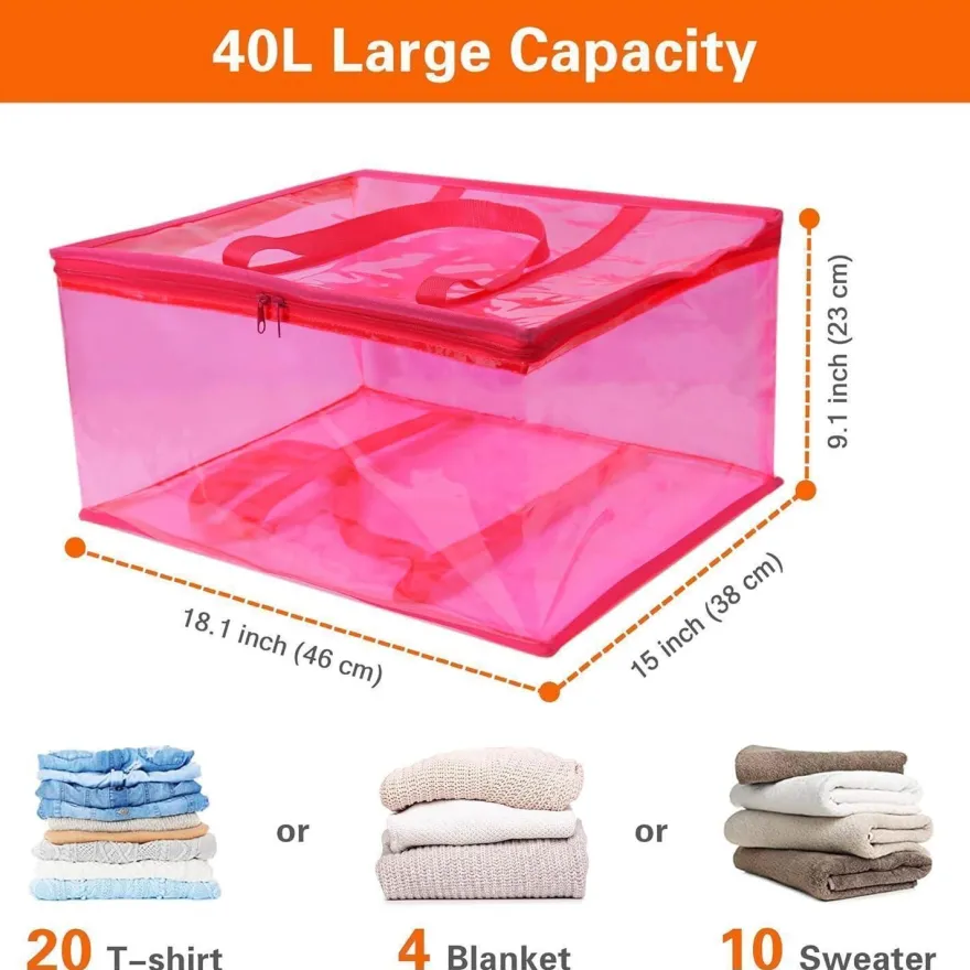 Vieshful 3er Aufbewahrungstasche 40L, faltbare Unterbettbox aus Vinyl, Rosa