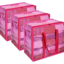 Vieshful 3er Aufbewahrungstasche 40L, faltbare Unterbettbox aus Vinyl, Rosa