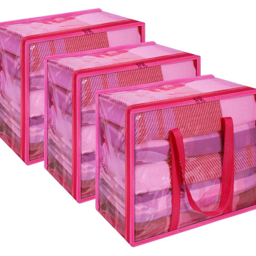 Vieshful 3er Aufbewahrungstasche 40L, faltbare Unterbettbox aus Vinyl, Rosa