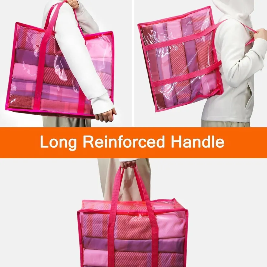 Vieshful 3er Aufbewahrungstasche 40L, faltbare Unterbettbox aus Vinyl, Rosa