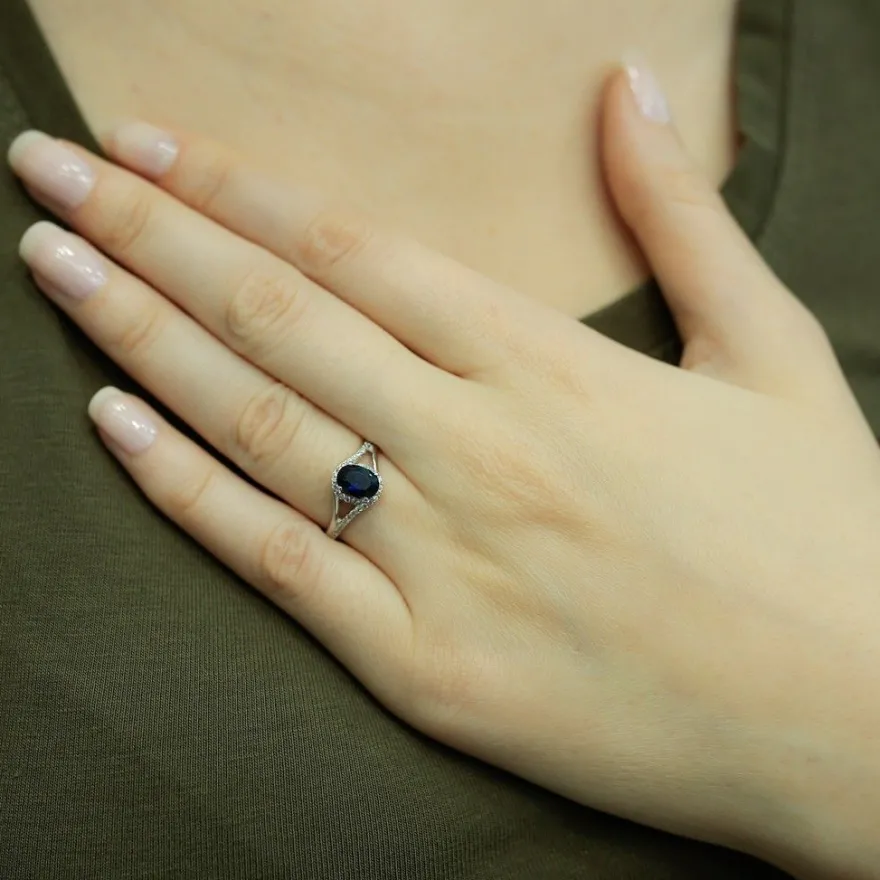 Vintage Style Brillant Schliff Diamant Saphir Ring in 14 Karat Weißgold