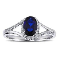 Vintage Style Brillant Schliff Diamant Saphir Ring in 14 Karat Weißgold