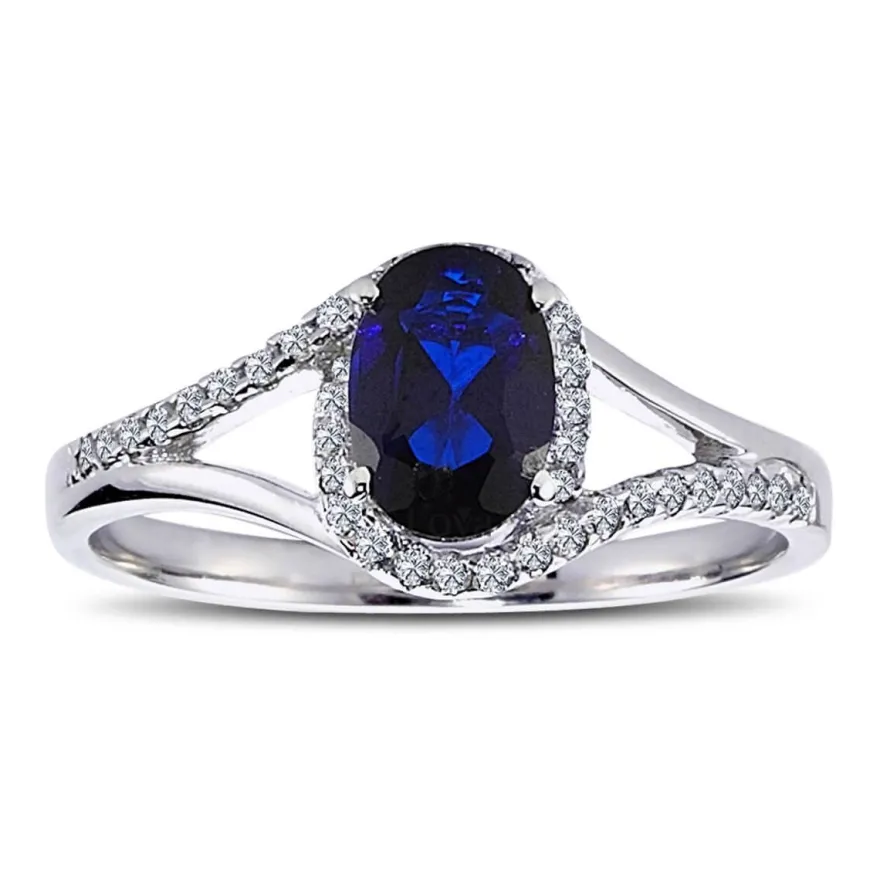 Vintage Style Brillant Schliff Diamant Saphir Ring in 14 Karat Weißgold