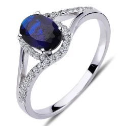 Vintage Style Brillant Schliff Diamant Saphir Ring in 14 Karat Weißgold