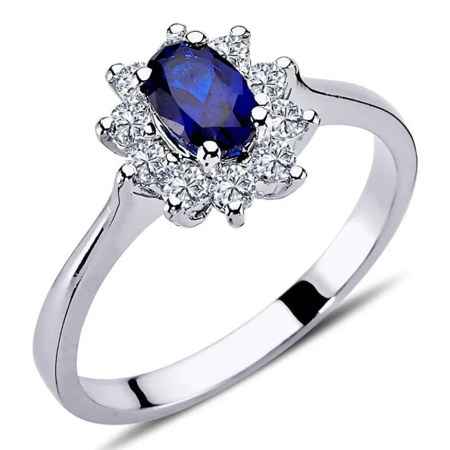 Vintage Style Diamant Saphir Entourage Ring ?n 14 Karat Weißgold