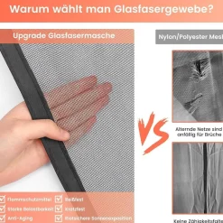 VitHom Flammhemmendes Magnet-Fliegengitter für Balkontüren, 80x200cm, Schwarz