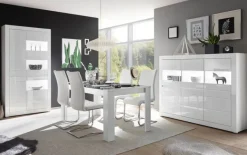 Vitrine weiß Hochglanz / Stone grau Vitrinenschrank Wohnzimmer Esszimmer Nobile