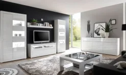 Vitrine weiß Hochglanz / Stone grau Vitrinenschrank Wohnzimmer Esszimmer Nobile