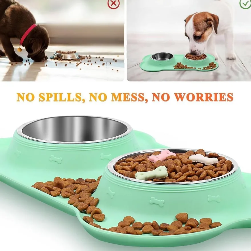 Vivaglory Splashfree Hundenapf Set mit Silikonmatte, Edelstahl, Rutschfest