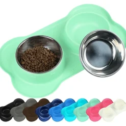Vivaglory Splashfree Hundenapf Set mit Silikonmatte, Edelstahl, Rutschfest