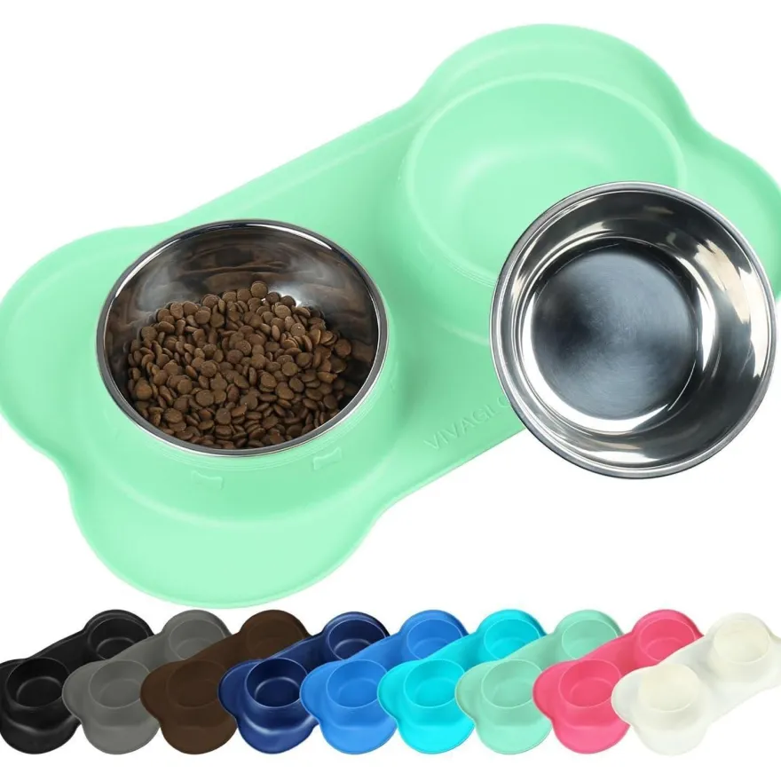 Vivaglory Splashfree Hundenapf Set mit Silikonmatte, Edelstahl, Rutschfest