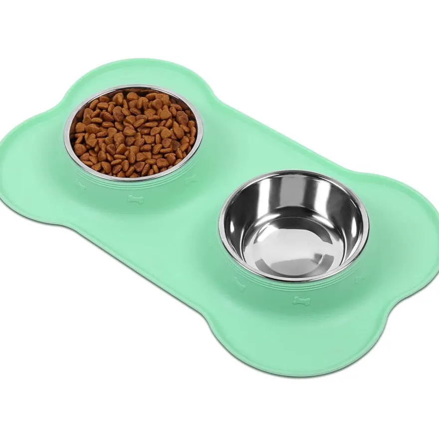 Vivaglory Splashfree Hundenapf Set mit Silikonmatte, Edelstahl, Rutschfest