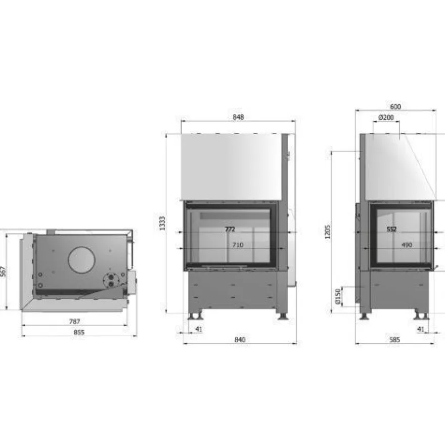 Volcano WPTH12 Wasser-Eckkamin 12kW Rahmenlose Hebetür Rechts