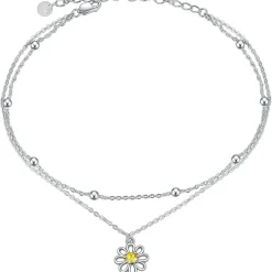 VONALA 925 Sterling Silber Fußkettchen mit Gänseblümchen, Böses Auge