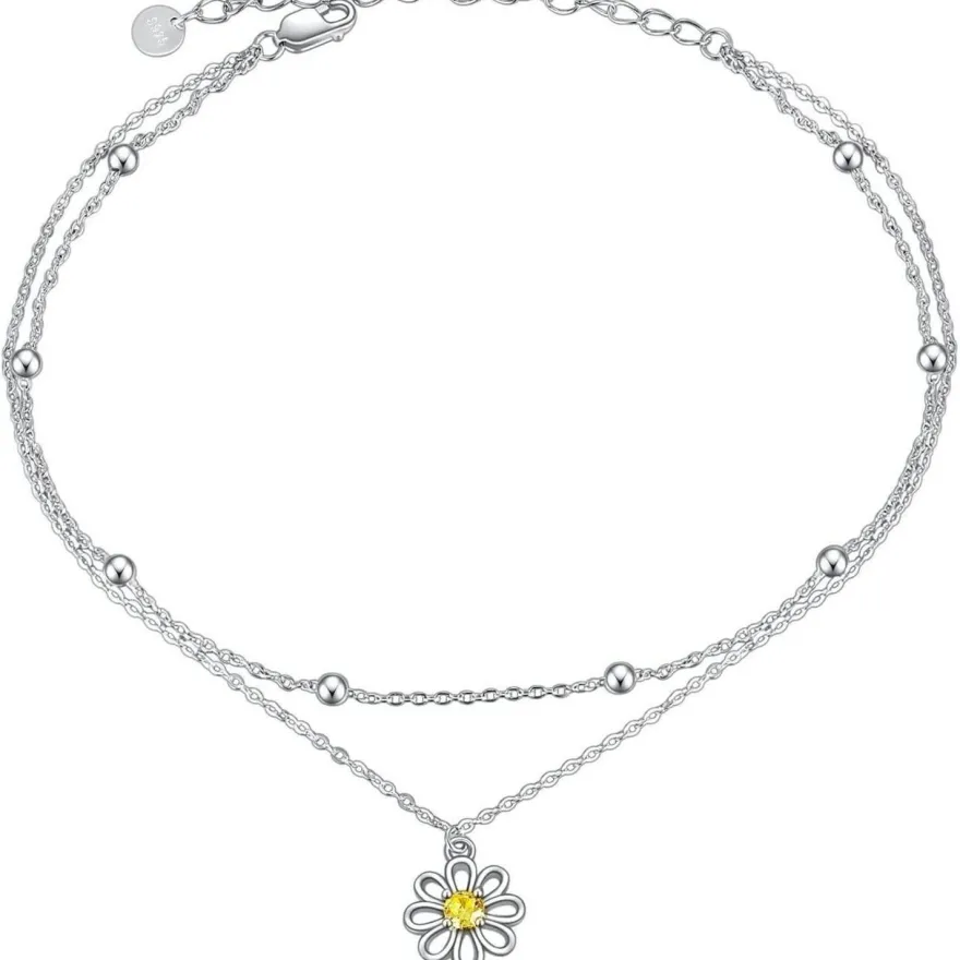 VONALA 925 Sterling Silber Fußkettchen mit Gänseblümchen, Böses Auge