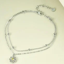 VONALA 925 Sterling Silber Fußkettchen mit Gänseblümchen, Böses Auge