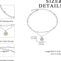 VONALA 925 Sterling Silber Fußkettchen mit Gänseblümchen, Böses Auge