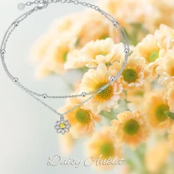 VONALA 925 Sterling Silber Fußkettchen mit Gänseblümchen, Böses Auge