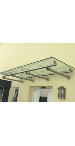 Vordach aus Edelstahl Modell Elegance mit VSG-TVG Türvordach Wetterschutz Überdachung