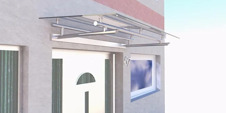 Vordach aus Edelstahl Modell Elegance mit VSG-TVG Türvordach Wetterschutz Überdachung