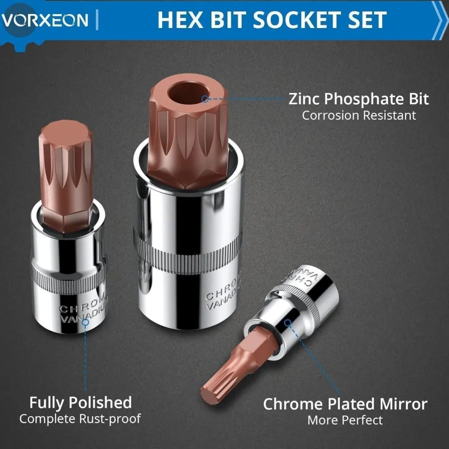 Vorxeon XZN Innenvielzahn Bit-Steckschlüsselsatz M4-M18, 10-teilig, 3
