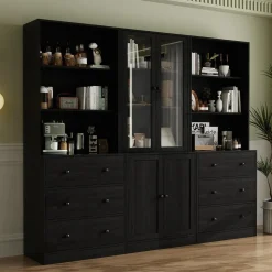 VOWNER 5-stöckiges Bücherregal mit Glastüren, 180 cm Vitrinenschrank