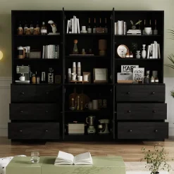 VOWNER 5-stöckiges Bücherregal mit Glastüren, 180 cm Vitrinenschrank