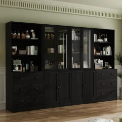 VOWNER 5-stöckiges Bücherregal mit Glastüren, 180 cm Vitrinenschrank