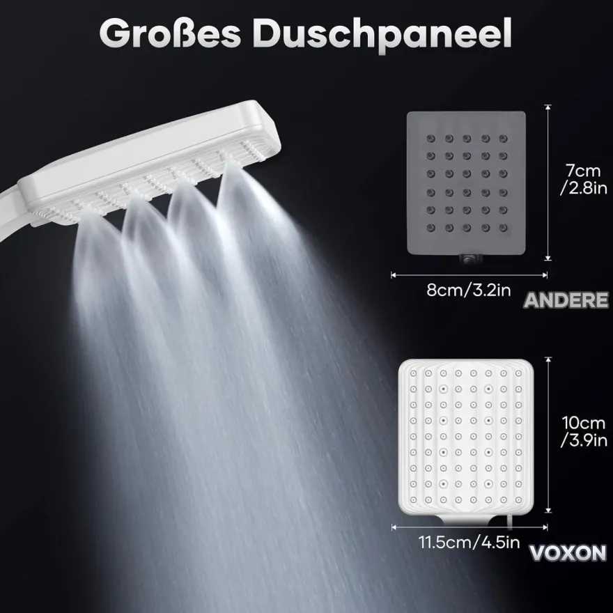 VOXON Duschkopf mit 1,8m Schlauch, Handbrause Wassersparend Hochdruck mit 6