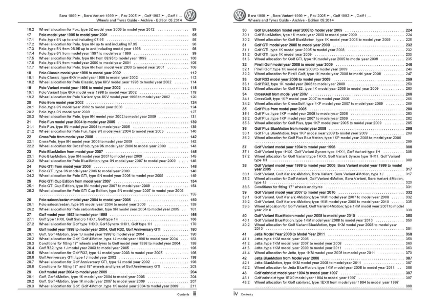 VW Bora type 1J 1998-2006 wheels and tyres archive repair workshop manual pdf