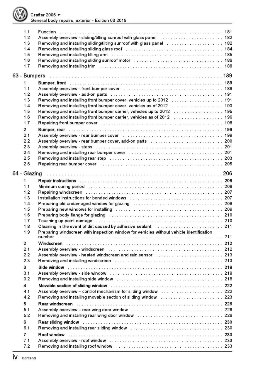 VW Crafter 2E 2006-2016 general body repairs exterior repair workshop manual pdf