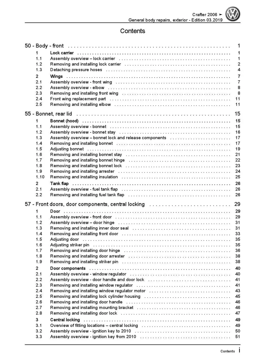 VW Crafter 2E 2006-2016 general body repairs exterior repair workshop manual pdf