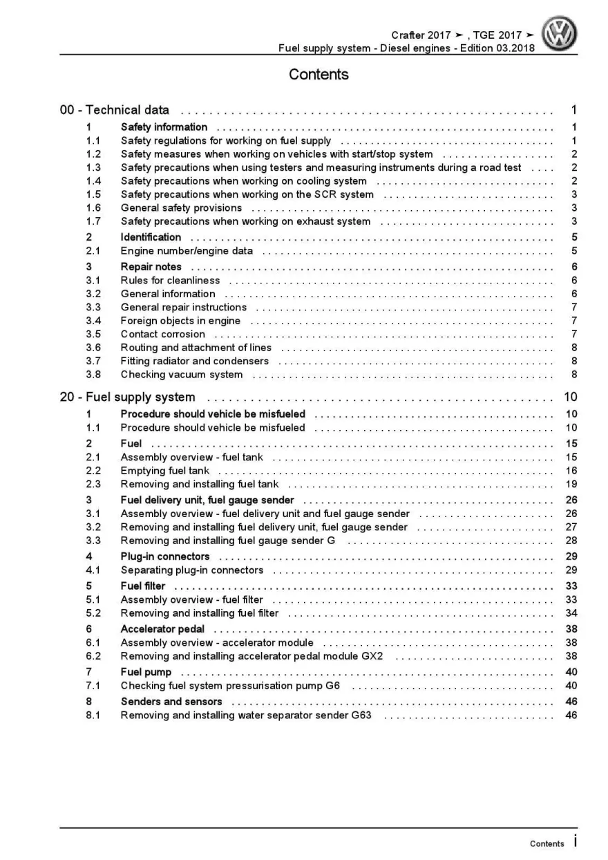VW Crafter SY (17>) fuel supply system diesel engines repair workshop manual pdf