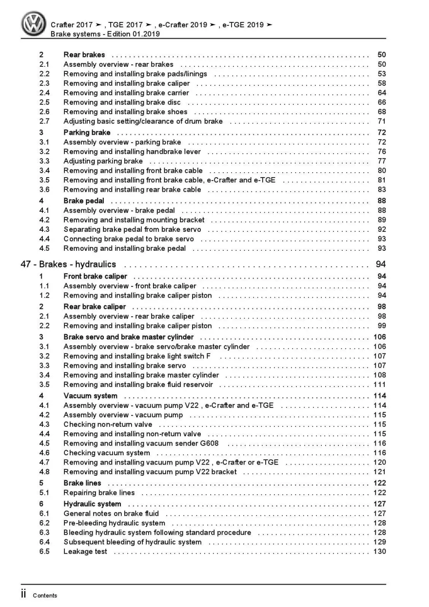 VW Crafter type SY from 2017 brake systems repair workshop manual pdf ebook