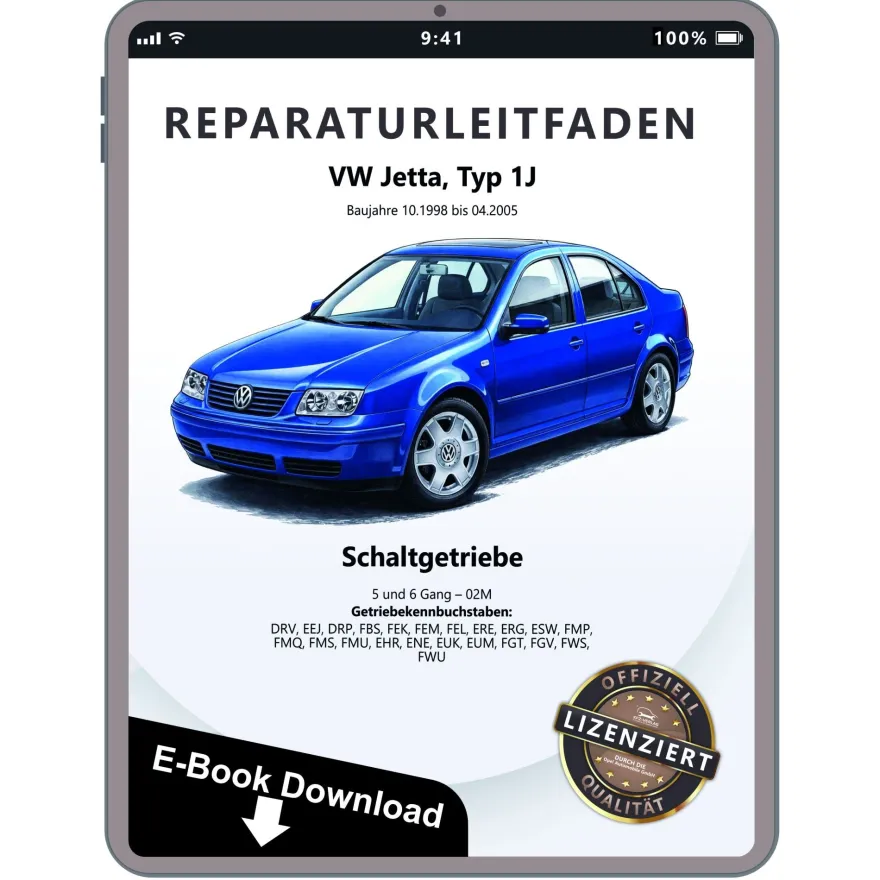 VW Jetta 1J 1998-2005 5-6 Gang Schaltgetriebe 02M AWD Reparaturanleitung eBook