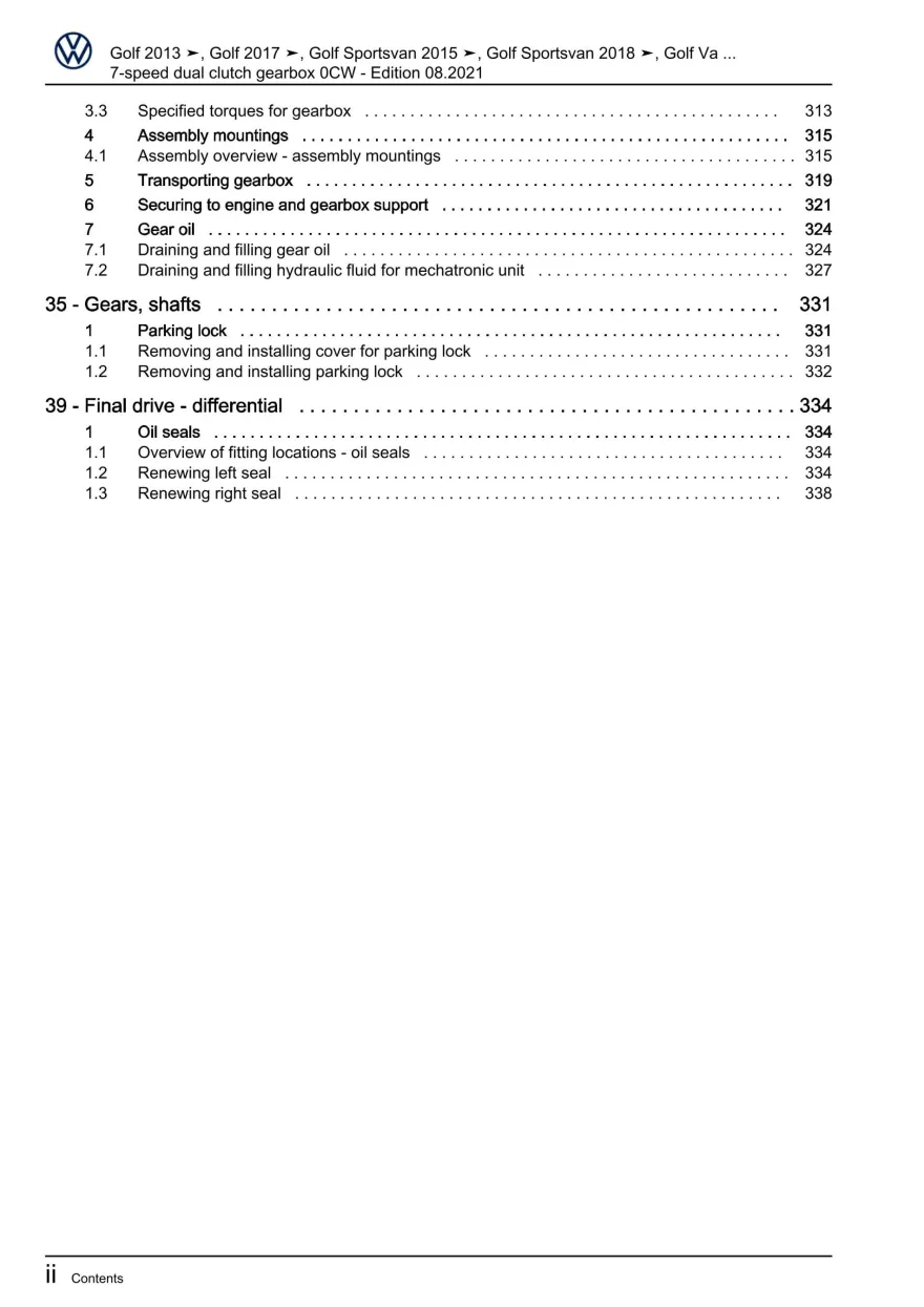 VW Passat 8 3G (14-19) 7 speed dual clutch gearbox 0CW repair workshop pdf eBook