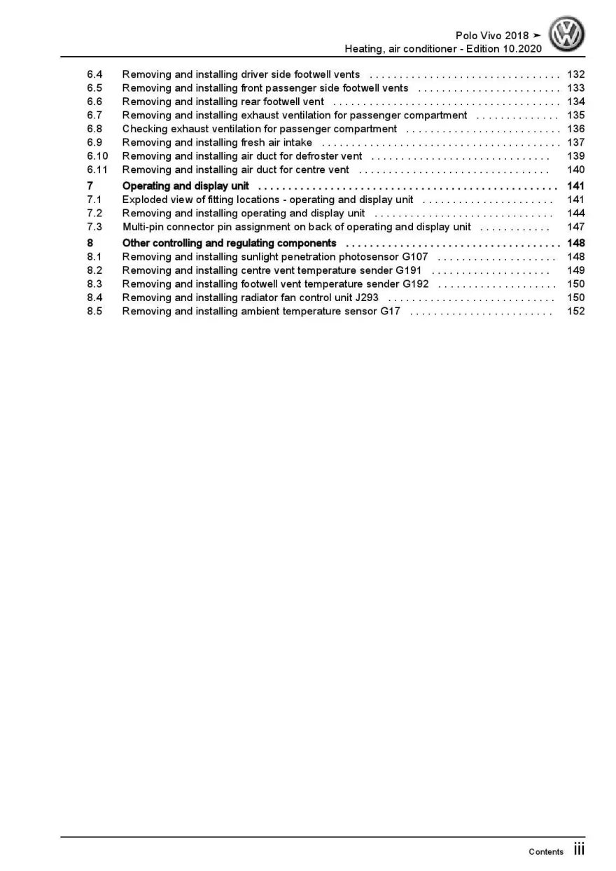 VW Polo Vivo 6R (17>) heating air conditioning system repair workshop manual pdf