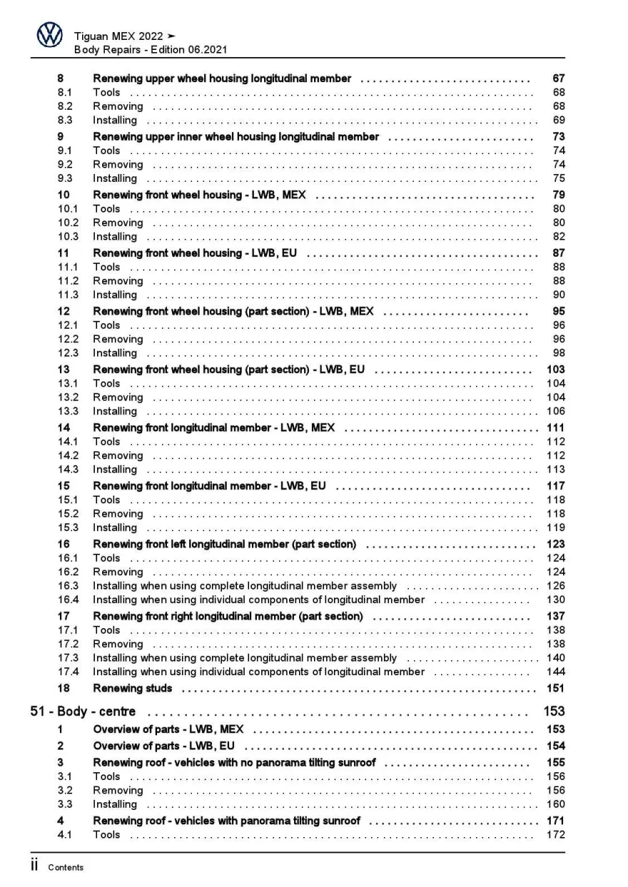 VW Tiguan type BJ from 2021 body repairs workshop repair manual pdf ebook