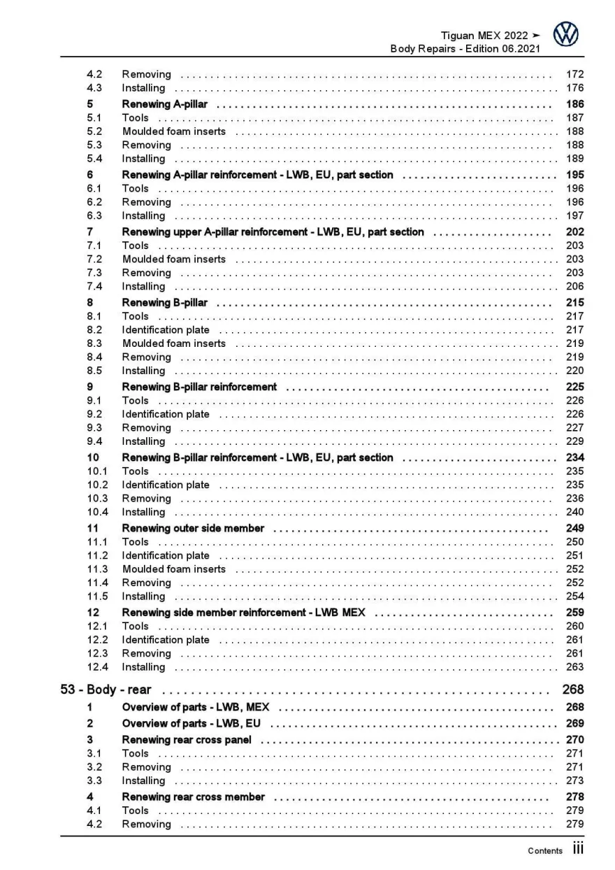 VW Tiguan type BJ from 2021 body repairs workshop repair manual pdf ebook